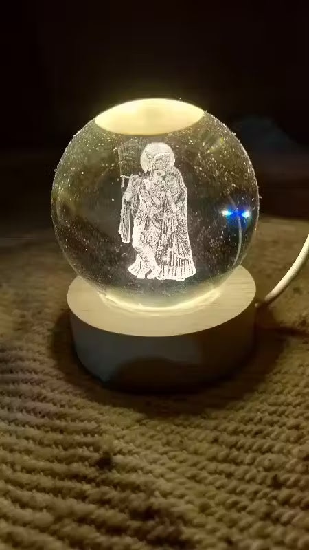 Magical 3D Radha-Krishna Crystal Ball LED Night Lamp