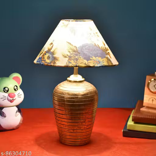 Blue Fabric Shade With Antique Terracotta Lamp