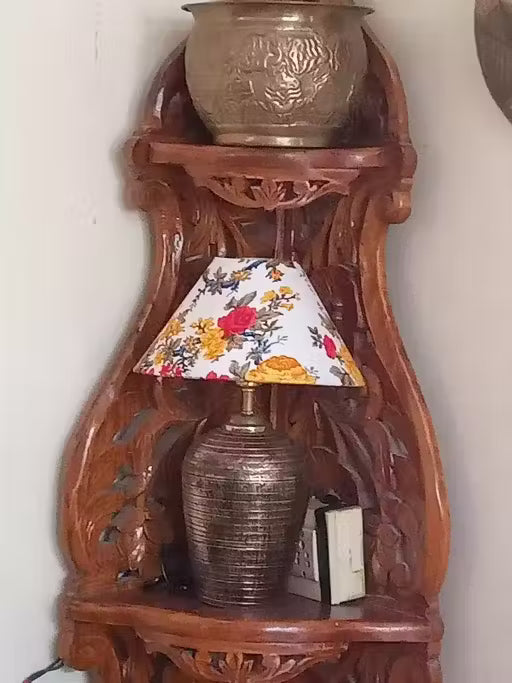 Blue Fabric Shade With Antique Terracotta Lamp