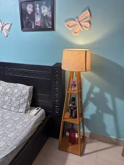 Wooden Tall Table Lamp – Natural Fiber Shade