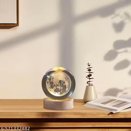 Crystal Ball with LED Wooden Base – 3D Glass Globe Night Light