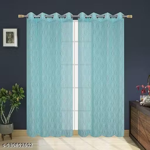 Pack of 2 || ATRACTIVE POLYESTER NET DAMASK CURTAIN (PARDA) – MUGHAL LUXURY COLLECTION - Sky Blue