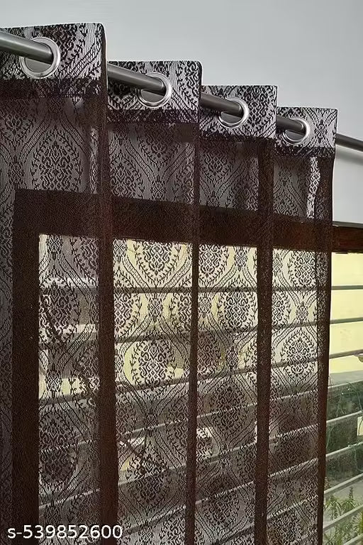 Pack of 2 || ATTRACTIVE POLYESTER NET DAMASK CURTAIN (PARDA) – MUGHAL LUXURY COLLECTION -  Coffee