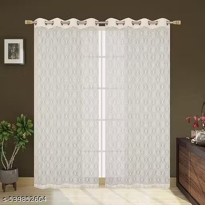 Pack of 2 || ATTRACTIVE POLYESTER NET DAMASK CURTAIN (PARDA) – MUGHAL LUXURY COLLECTION - Cream