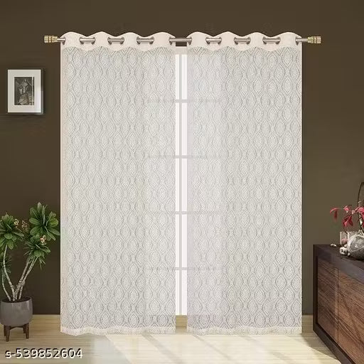Pack of 2 || ATTRACTIVE POLYESTER NET DAMASK CURTAIN (PARDA) – MUGHAL LUXURY COLLECTION - Cream