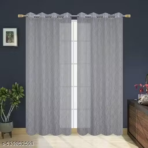 Pack of 2 || ATTRACTIVE POLYESTER NET DAMASK CURTAIN (PARDA) – MUGHAL LUXURY COLLECTION - Grey