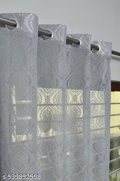 Pack of 2 || ATTRACTIVE POLYESTER NET DAMASK CURTAIN (PARDA) – MUGHAL LUXURY COLLECTION - Grey