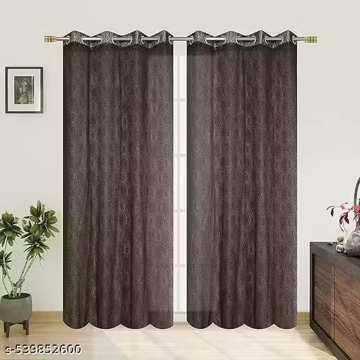 Pack of 2 || ATTRACTIVE POLYESTER NET DAMASK CURTAIN (PARDA) – MUGHAL LUXURY COLLECTION -  Coffee