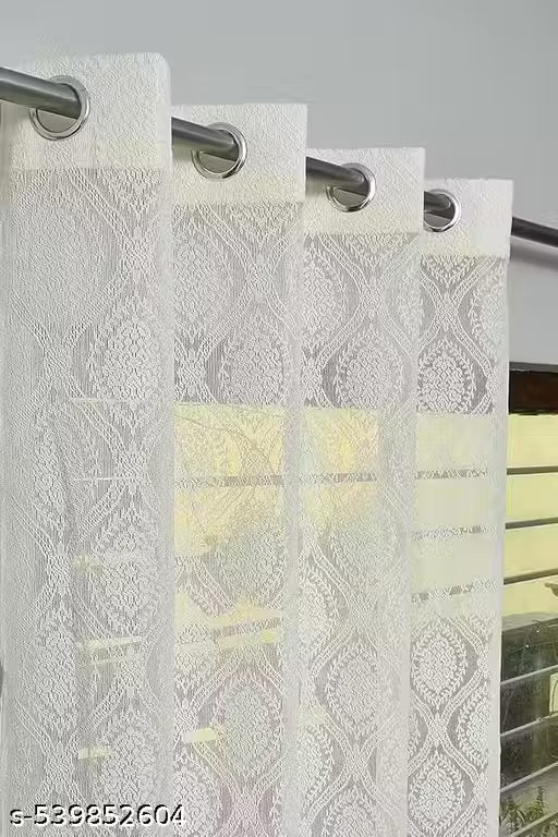Pack of 2 || ATTRACTIVE POLYESTER NET DAMASK CURTAIN (PARDA) – MUGHAL LUXURY COLLECTION - Cream
