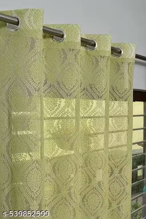 Pack of 2 || ATTRACTIVE POLYESTER NET DAMASK CURTAIN (PARDA) – MUGHAL LUXURY COLLECTION - Green