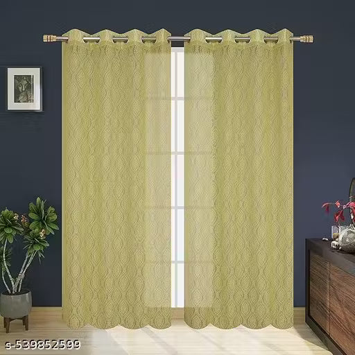 Pack of 2 || ATTRACTIVE POLYESTER NET DAMASK CURTAIN (PARDA) – MUGHAL LUXURY COLLECTION - Green