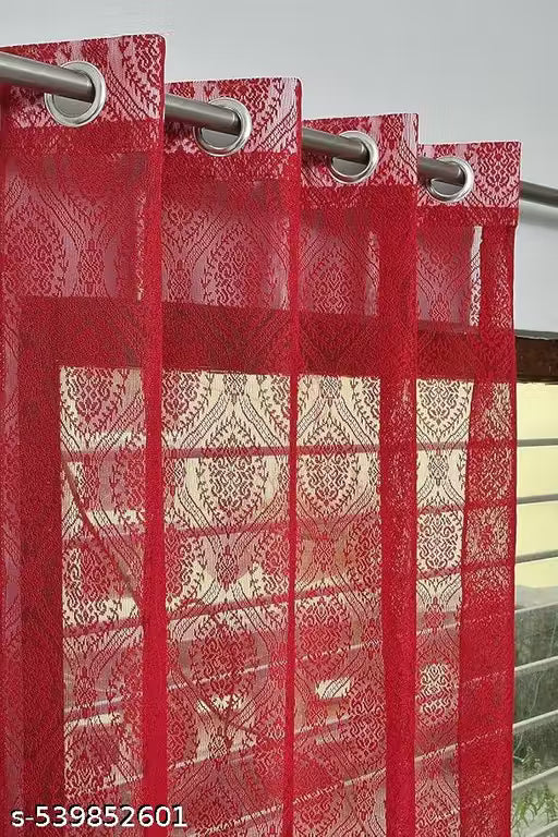 Pack of 2 || ATTRACTIVE POLYESTER NET DAMASK CURTAIN (PARDA) – MUGHAL LUXURY COLLECTION -  Red
