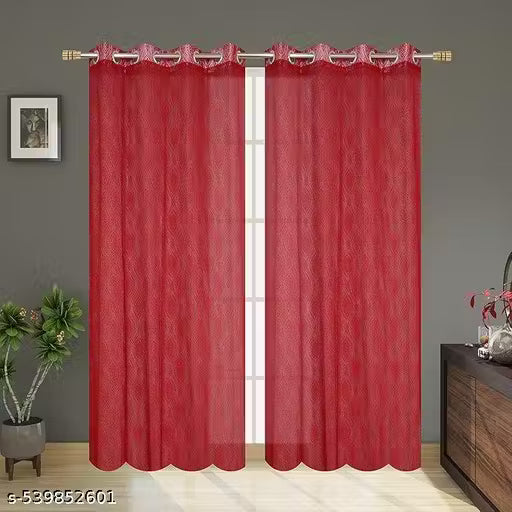 Pack of 2 || ATTRACTIVE POLYESTER NET DAMASK CURTAIN (PARDA) – MUGHAL LUXURY COLLECTION -  Red