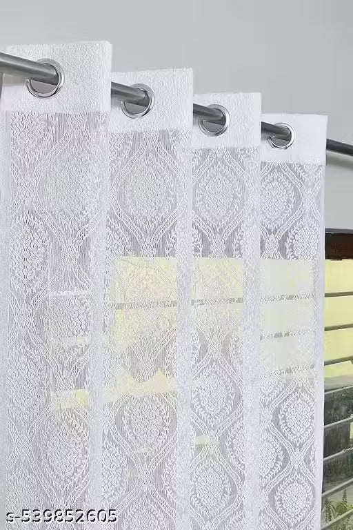 Pack of 2 || ATTRACTIVE POLYESTER NET DAMASK CURTAIN (PARDA) – MUGHAL LUXURY COLLECTION -  White