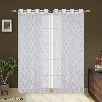Pack of 2 || ATTRACTIVE POLYESTER NET DAMASK CURTAIN (PARDA) – MUGHAL LUXURY COLLECTION -  White