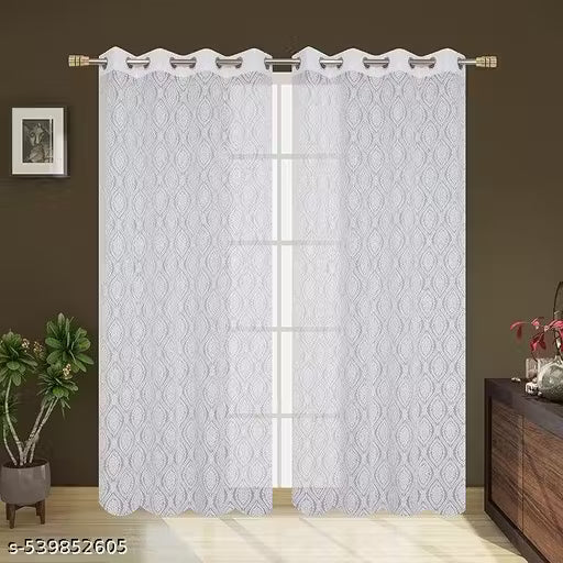 Pack of 2 || ATTRACTIVE POLYESTER NET DAMASK CURTAIN (PARDA) – MUGHAL LUXURY COLLECTION -  White