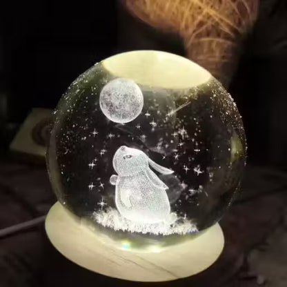 Magical 3D Rabbit Crystal Ball LED Night Lamp