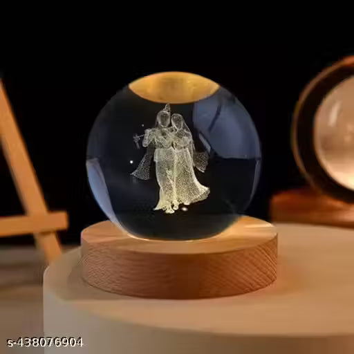 Magical 3D Radha-Krishna Crystal Ball LED Night Lamp