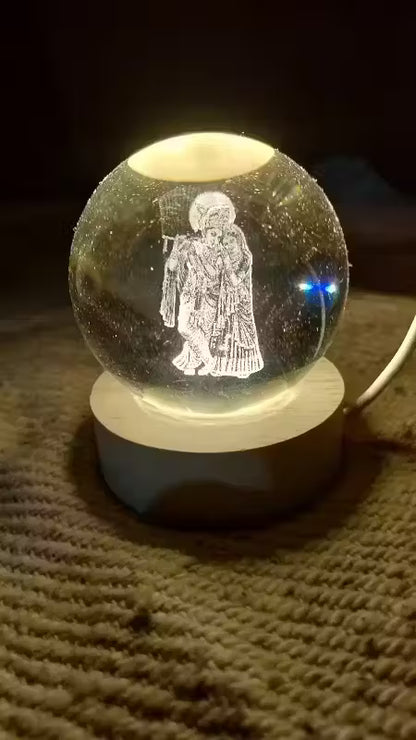 Magical 3D Radha-Krishna Crystal Ball LED Night Lamp