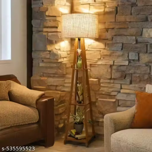 Wooden Tall Table Lamp – Natural Fiber Shade