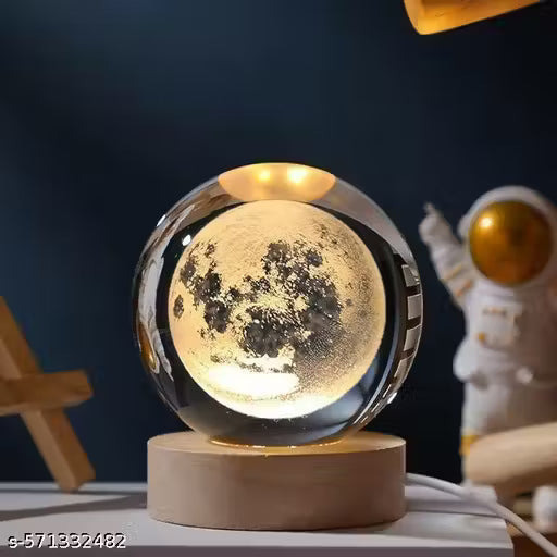 Crystal Ball with LED Wooden Base – 3D Glass Globe Night Light