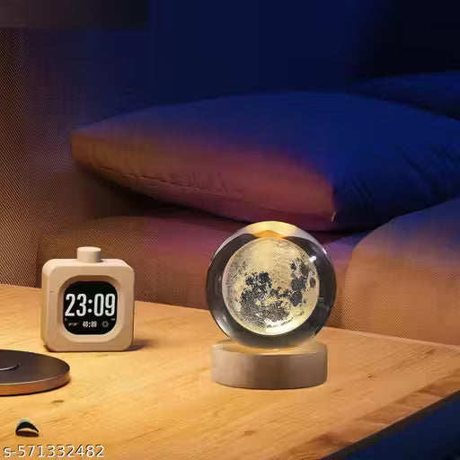 Crystal Ball with LED Wooden Base – 3D Glass Globe Night Light