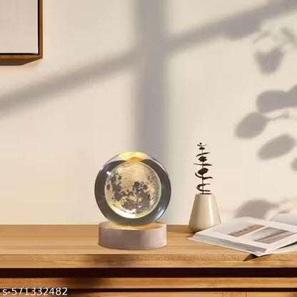 Crystal Ball with LED Wooden Base – 3D Glass Globe Night Light