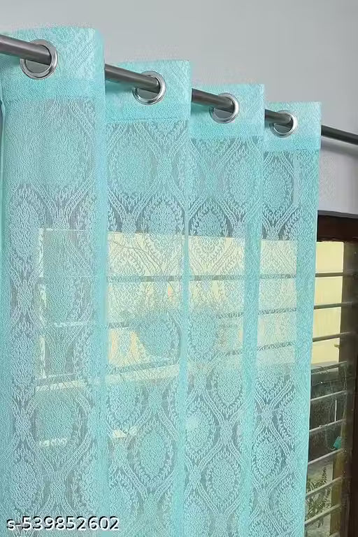 Pack of 2 || ATRACTIVE POLYESTER NET DAMASK CURTAIN (PARDA) – MUGHAL LUXURY COLLECTION - Sky Blue