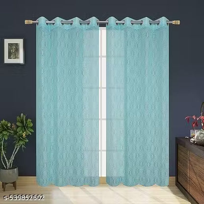 Pack of 2 || ATRACTIVE POLYESTER NET DAMASK CURTAIN (PARDA) – MUGHAL LUXURY COLLECTION - Sky Blue