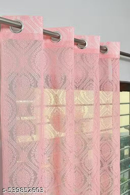 Pack of 2 || ATTRACTIVE POLYESTER NET DAMASK CURTAIN (PARDA) – MUGHAL LUXURY COLLECTION - Pink