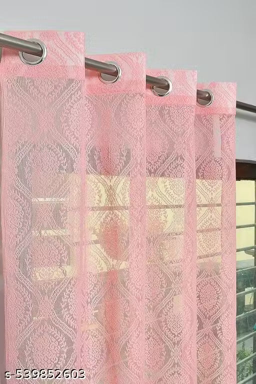 Pack of 2 || ATTRACTIVE POLYESTER NET DAMASK CURTAIN (PARDA) – MUGHAL LUXURY COLLECTION - Pink